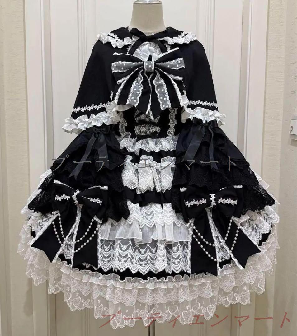 人気商品 【韓嬢♯十字心結】ゴスロリ・ロリータドレスフリル付き ロリィタドレス 黒と白vs518