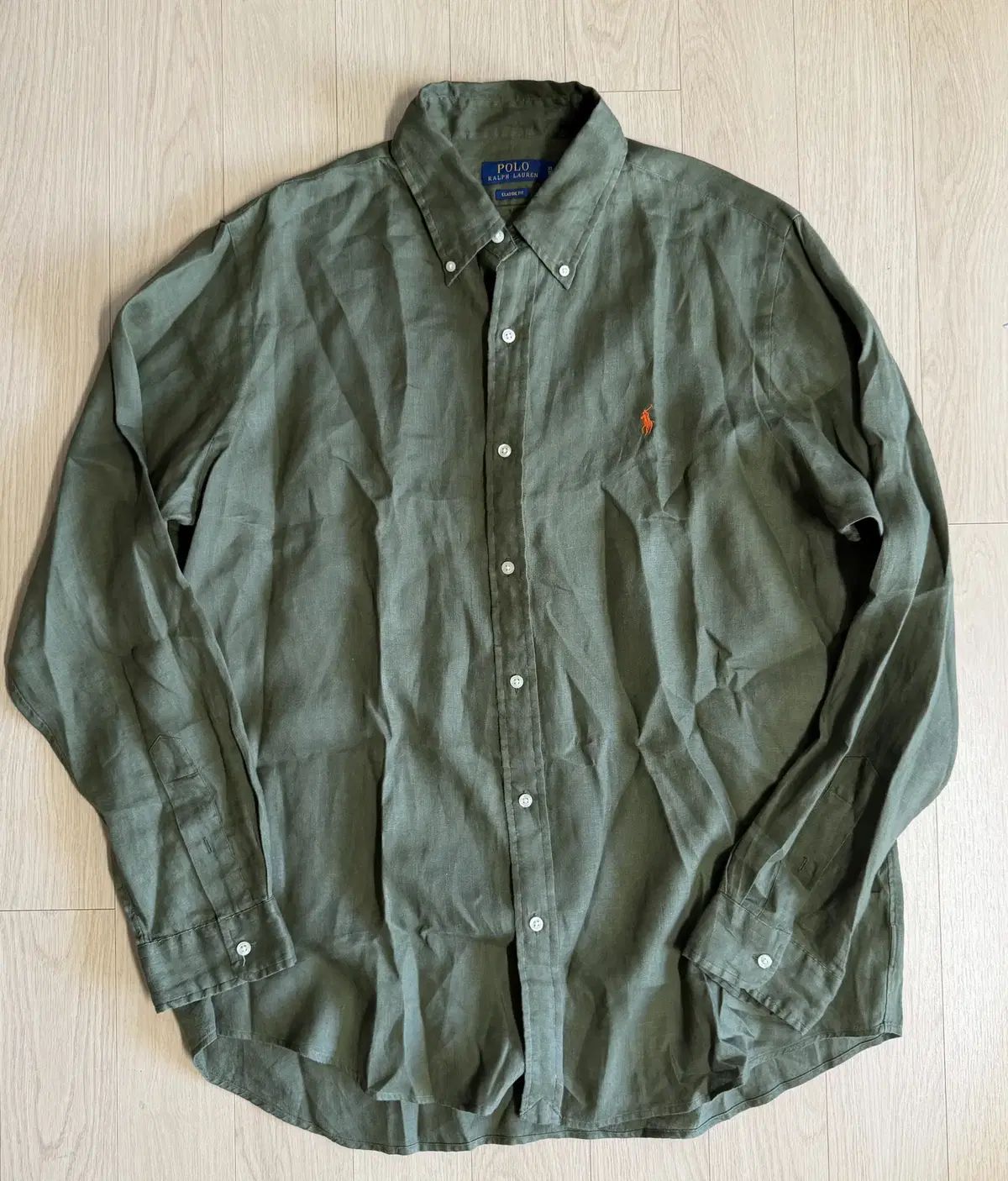 ポロラルフローレン 長袖 リネン シャツ オリーブ XL サイズ