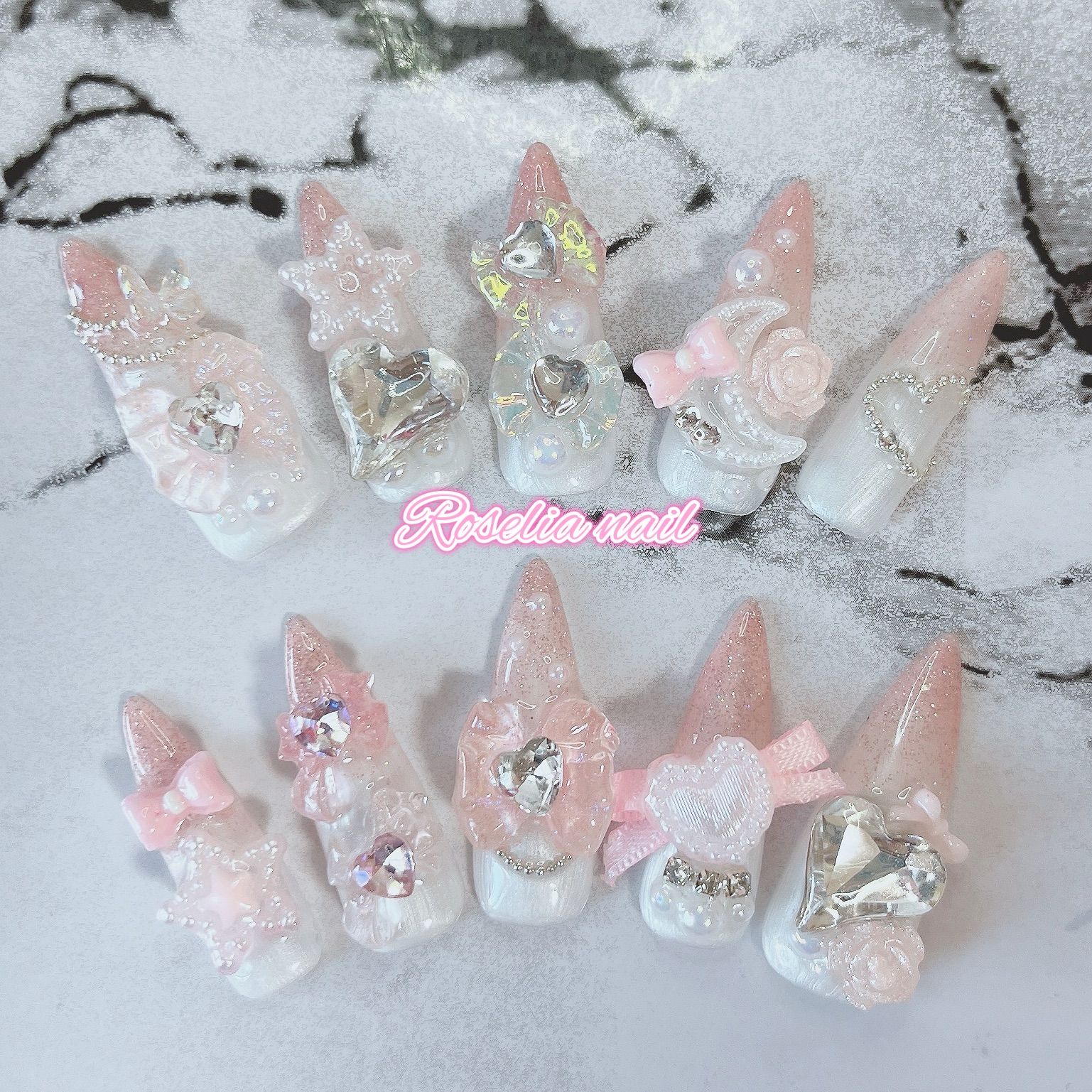 現品】ゆめかわ・姫系・ピンク・キラキラ・ホワイト・パール・ゴテゴテ
