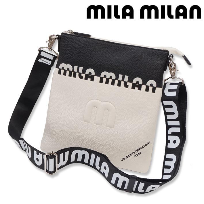 ミラミラン ショルダーバッグ マイト 246112 mila milan メンズ ホワイト×ブラック 定価14,300円 ミラショーン mila schon 軽量 サコッシュ ミニショルダー 薄型 スリム コンパクト 防水 新品 未使用