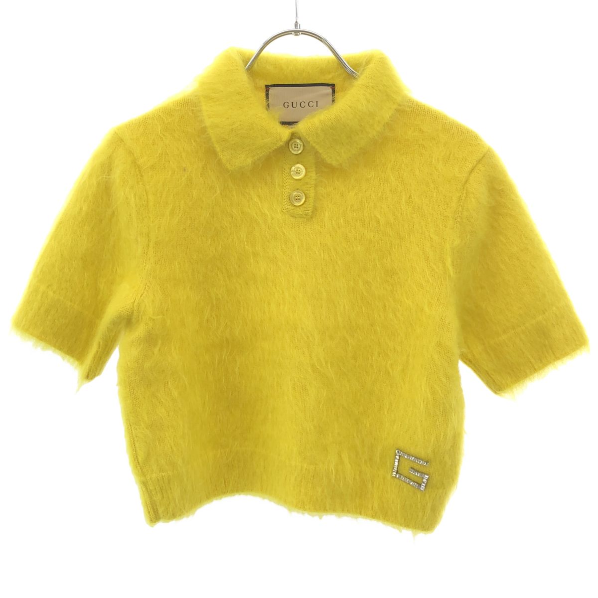 GUCCI グッチ ビジューデザイン ショートスリーブモヘアニットポロシャツ 761074 XKDKD イエロー XS