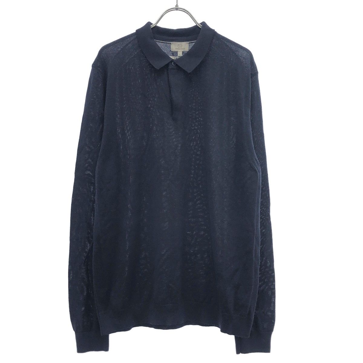 WOOLRICH ウールリッチ FINE MERINOS POLO ロングスリーブニットポロシャツ WOKNO118 ネイビー L
