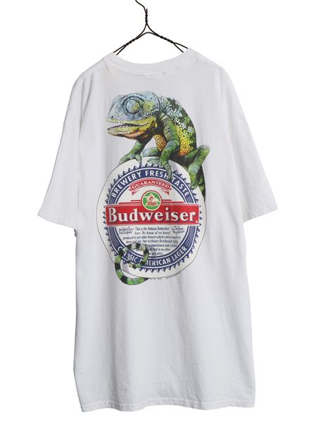 90s ★ バドワイザー カメレオン イラスト プリント Tシャツ メンズ XL 古着 グラフィック ビール 当時物 企業物 アニマル キャラクター 白