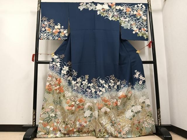 平和屋着物○訪問着 駒刺繍 草花文 暈し染め 金彩 正絹 逸品