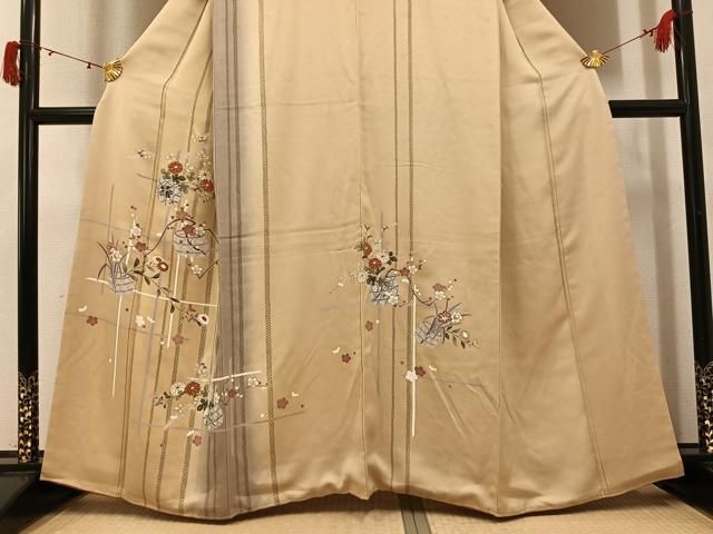 平和屋着物○訪問着 駒刺繍 花籠文 暈し染め 金彩 鈴乃屋扱い 正絹