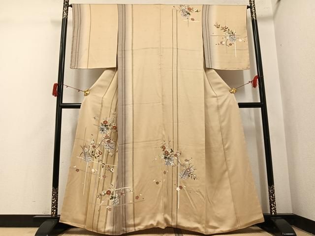 平和屋着物○訪問着 駒刺繍 花籠文 暈し染め 金彩 鈴乃屋扱い 正絹