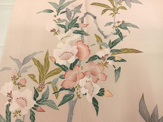 平和屋着物○訪問着 友禅 作家物 枝花文 ロング丈 正絹 逸品 未使用