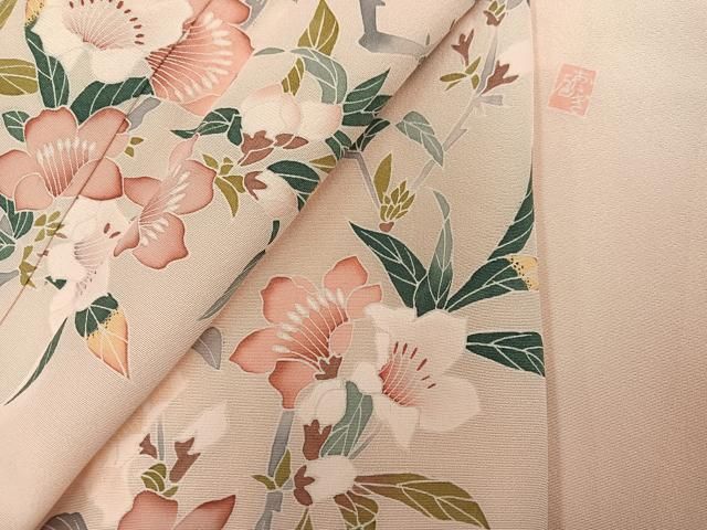 平和屋着物○訪問着 友禅 作家物 枝花文 ロング丈 正絹 逸品 未使用