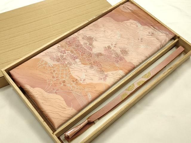 平和屋本店●和装小物　帯締め・帯揚げセット　高麗組 綾出し　草花文　金糸　金彩　暈し　逸品　未使用　AABJ1122ay
