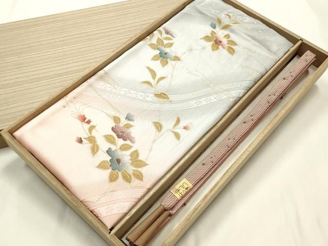 平和屋本店●和装小物　帯締め・帯揚げセット　高麗組　流水枝花文　椿　金彩　暈し染め　逸品　未使用　AABJ1128ay
