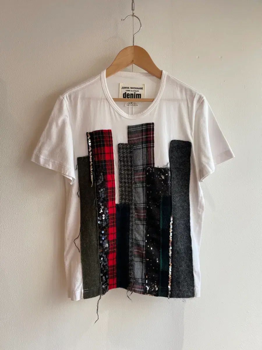 ジュンヤワタナベマン COMME des GARCONS スパンコール パッチワーク 半袖 Tシャツ