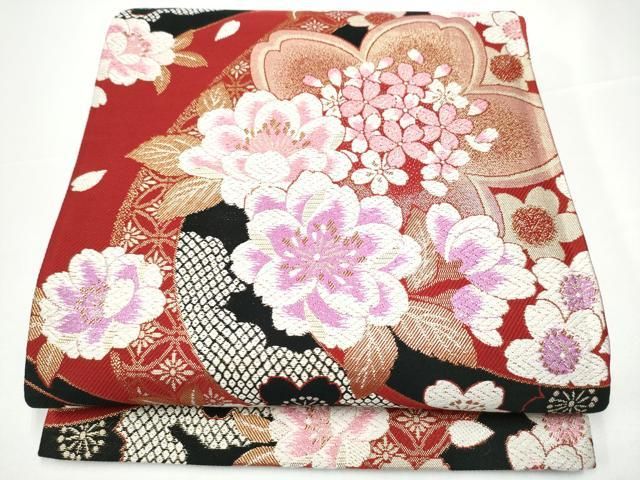 平和屋着物●六通柄袋帯　舞花文　金糸　正絹　逸品　CABG9109hy