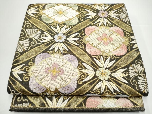 平和屋着物●六通柄袋帯　唐織　秀宝花菱文　金糸　正絹　逸品　CABG9123hy