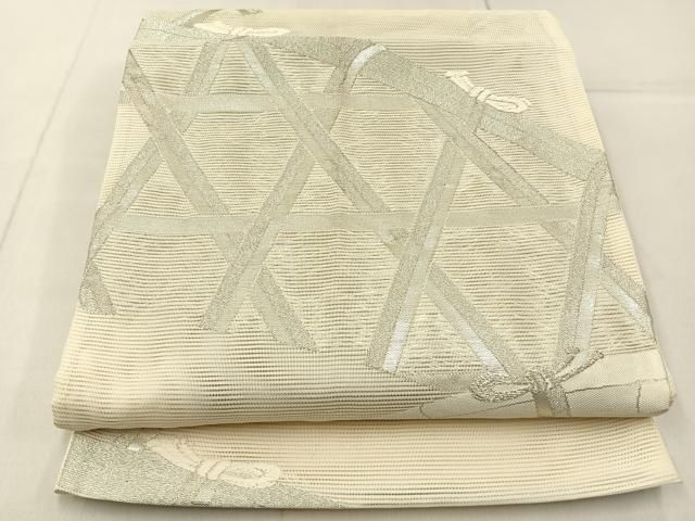 平和屋着物＊夏物　六通柄袋帯　竹垣文　銀糸　正絹　逸品　BAAX6045hj
