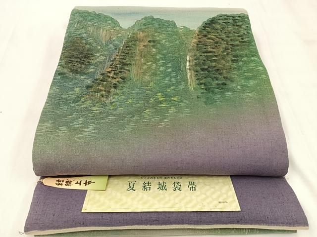 平和屋着物＊夏物　太鼓柄袋帯　夏結城　結織上布　手描き　風景文　金彩　正絹　逸品　未使用　BAAX6046hj
