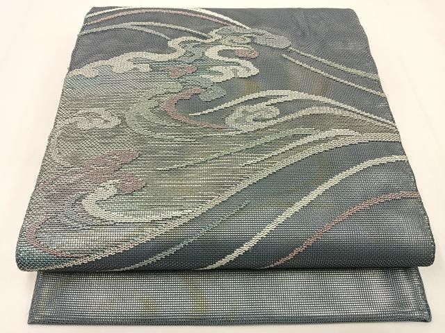 平和屋着物＊夏物　太鼓柄袋帯　立波文　銀糸　正絹　逸品　BAAX6048hj