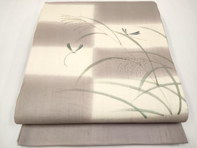 平和屋着物＊夏物　太鼓柄袋帯　トンボ　すすき　金彩　正絹　逸品　CABG3472tx