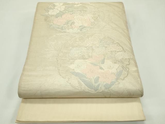 平和屋着物＊夏物　六通柄袋帯　雪輪秋草文　金銀糸　正絹　逸品　CABG7467rv