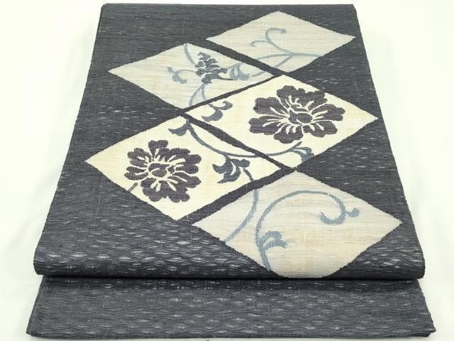 平和屋着物▽太鼓柄袋帯　スリーシーズン　春夏秋　すくい織　花唐草菱文　正絹　逸品　CABG7469rv