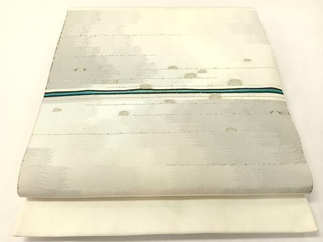 平和屋着物●太鼓柄袋帯　横段吉祥文　銀糸　正絹　逸品　CABG7922vp