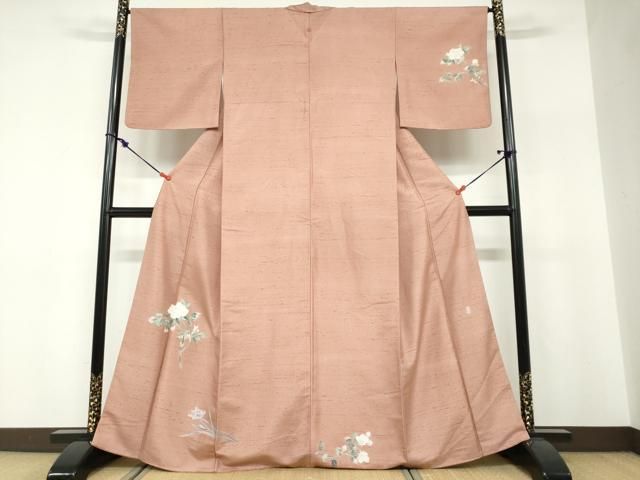 平和屋着物○十日町友禅 女流作家 遠田藤舟 訪問着 紬地 草花文 正絹