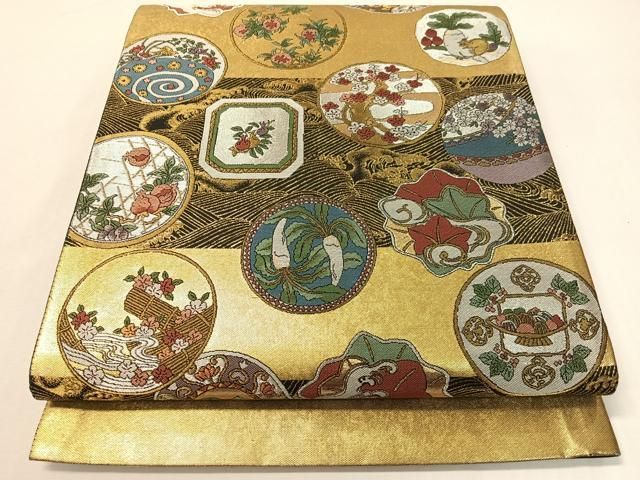 平和屋着物○西陣 六通柄袋帯 粋ごの美 黒地 金銀糸 正絹 逸品 未使用
