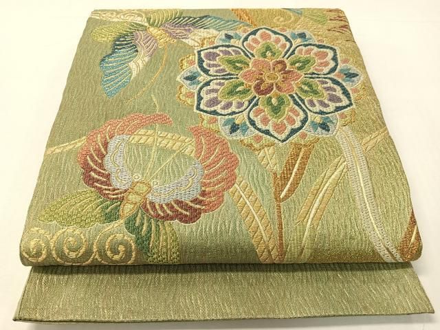 平和屋着物●六通柄袋帯 正倉院花蝶文 金銀糸 正絹 逸品 未使用 CABG7941vp