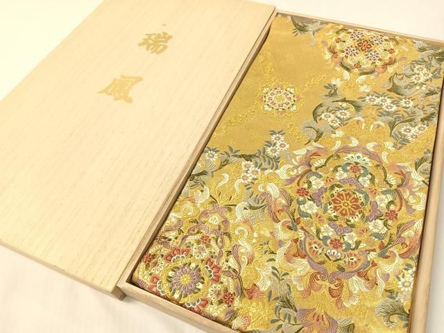 平和屋着物●西陣　京藝謹製　六通柄袋帯　唐織　瑞宝　金糸　共箱・証紙付き　正絹　逸品　CABG7977vp
