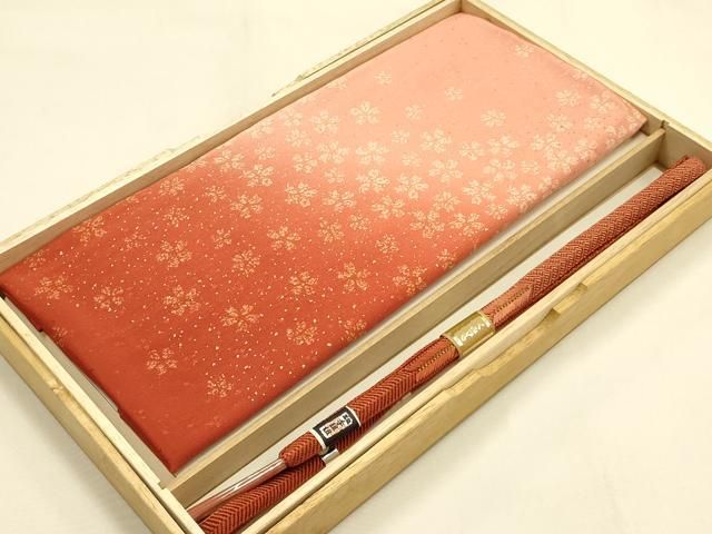 平和屋本店●和装小物　帯締め・帯揚げセット　笹浪組　金糸　金彩　暈し染め　正絹　逸品　未使用　AABI8643ay