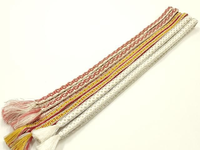 平和屋着物●和装小物　上質な帯締め3本セット　小桜組　銀糸　正絹　逸品　AABI8661ay