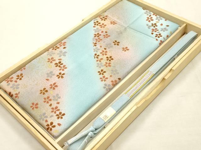 平和屋本店●和装小物　帯締め・帯揚げセット　高麗組　舞花文　金糸　金彩　暈し染め　正絹　逸品　未使用品あり　AABI8678ay