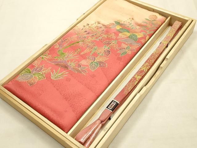 平和屋本店●和装小物　帯締め・帯揚げセット　高麗組 綾出し　草花文　金糸　金彩　暈し染め　正絹　逸品　未使用　AABI8696ay