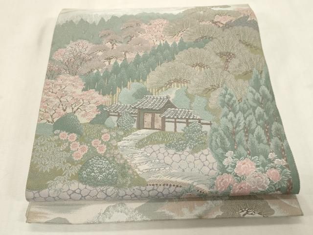 平和屋着物●六通柄袋帯　紹巴　風景文　正絹　逸品　CABG9345dy