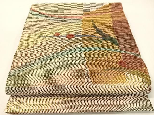 平和屋着物●両面　太鼓柄袋帯　草花文　金糸　正絹　逸品　未使用　CABG7851vp