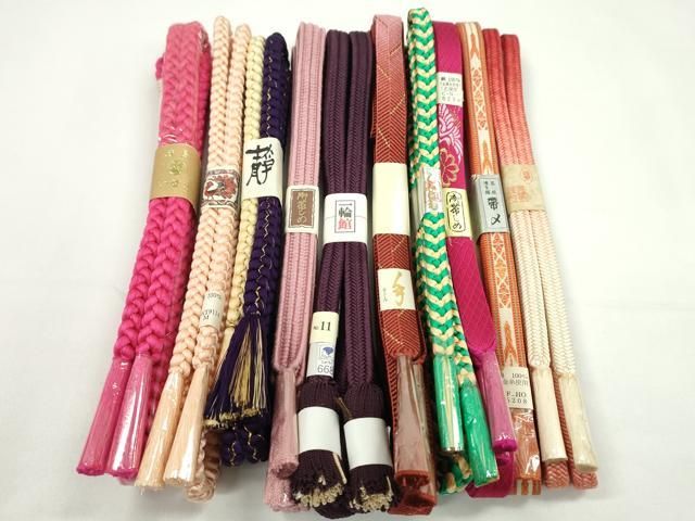 平和屋着物●和装小物　帯締め10本セット　冠組　笹浪組　御岳組　渡敬謹製　博多織　長尺あり　金糸　逸品　未使用　CABF7562ju