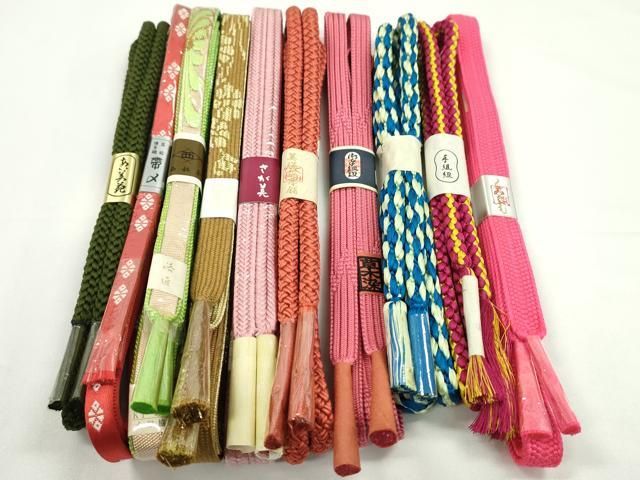 平和屋着物●和装小物　帯締め10本セット　高麗組　冠組　丸組　博多織　草木染　さが美扱い　美保姿本舗　金糸　逸品　未使用　CABF7563ju