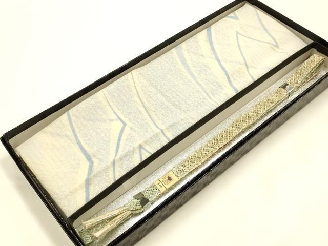 平和屋着物＊夏物　和装小物　帯締め・帯揚げセット　平組　レース組　金糸　幾何学模様　銀彩　暈し染め　逸品　未使用　AABI2392ay