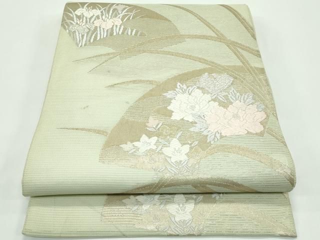 平和屋着物＊夏物　六通柄袋帯　唐織　地紙草花文　金糸　正絹　逸品　CABG7256rv