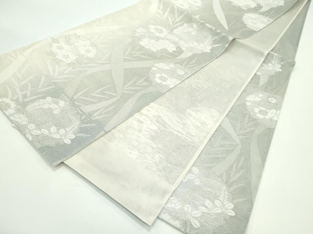 【訳あり特別価格】　正絹　袋帯　六通柄　銀糸　正倉院雪華 平和屋着物＊夏物 六通柄袋帯 雪輪草花文 銀糸 正絹 逸品 未使用