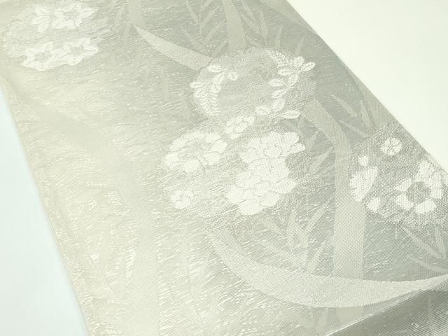 平和屋着物＊夏物 六通柄袋帯 雪輪草花文 銀糸 正絹 逸品 未使用