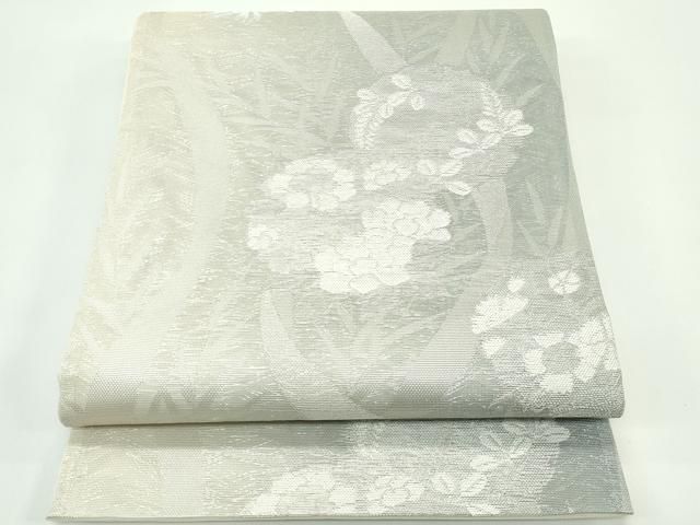 平和屋着物＊夏物 六通柄袋帯 雪輪草花文 銀糸 正絹 逸品 未使用