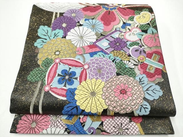 平和屋着物●六通柄袋帯　唐織　くす玉　金銀糸　引箔　正絹　逸品　CABG6290hy