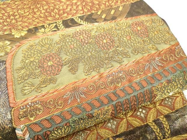 平和屋着物○六通柄袋帯 唐織 幾何学花文 金糸 正絹 逸品