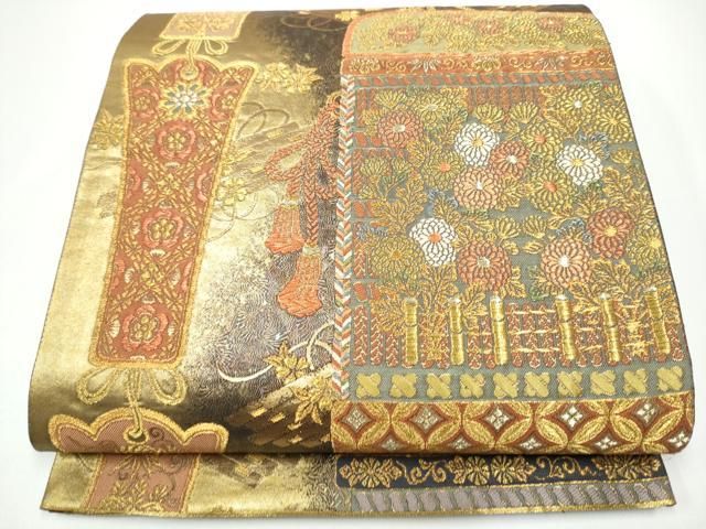 平和屋着物□六通柄袋帯 流水樹林文 金銀糸 逸品 n-qw0387
