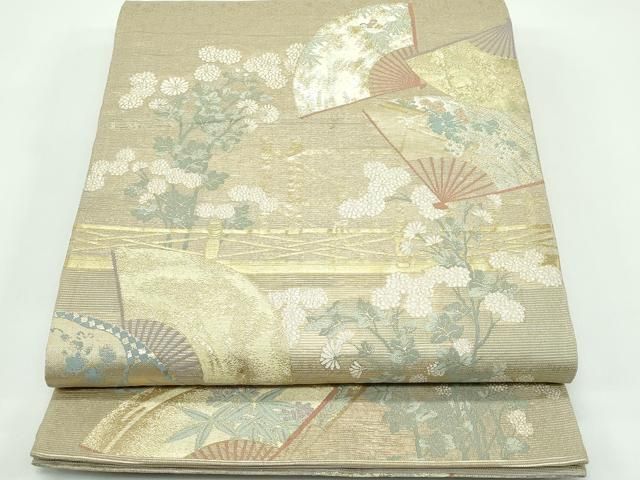 平和屋着物＊夏物　六通柄袋帯　秋草に扇散し　正絹　逸品　CABG7276rv