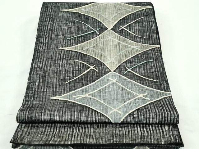 平和屋着物*夏物 太鼓柄袋帯 菱文様 黒地 正絹 逸品 CABG7287rv