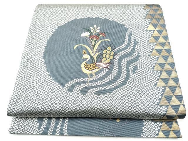 平和屋着物●六通柄袋帯　孔雀花文　金糸　正絹　逸品　CABG6359hy