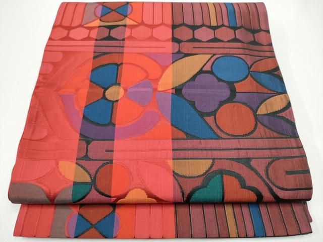 平和屋着物●皆川泰蔵　染色家　六通柄袋帯　幾何学文様　正絹　逸品　CABG6363hy