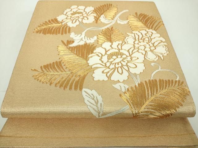 平和屋着物●銀座きしや　太鼓柄袋帯　駒刺繍　総刺繍　若松葉　花唐草文　金糸　正絹　逸品　DABF7129ps