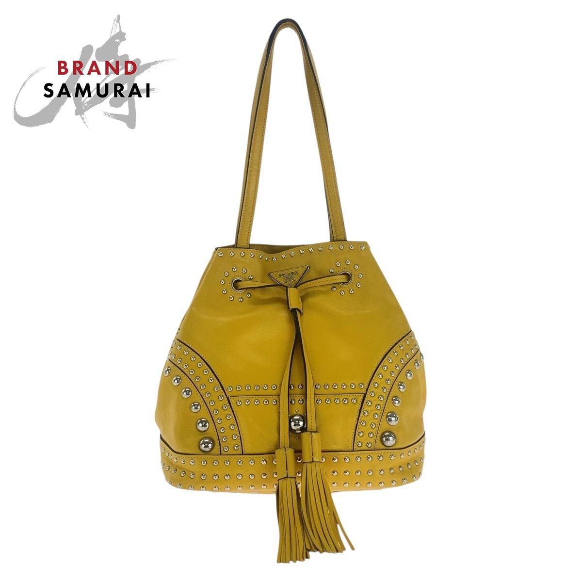 PRADA プラダ 三角ロゴプレート イエロー シルバー金具 レザー 